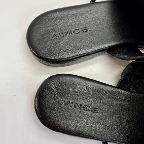 Vince Dylan Leather Flat Sandals Size 6.5M Black Asymmetrical Slide Shoes - Picture 11 of 16
